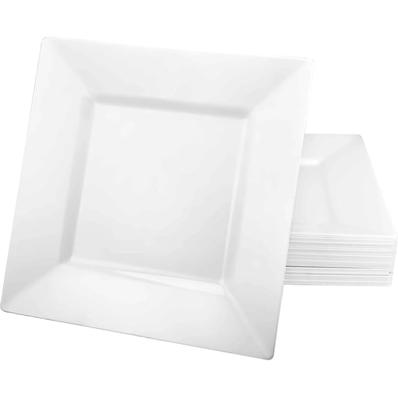 EcoQuality 10.75 inch White Pearl Square Dinner Plate – Elegant Disposable Plastic Dinner Plate for Weddings, Parties, Catering, and Buffets – Durable & Reusable (100)