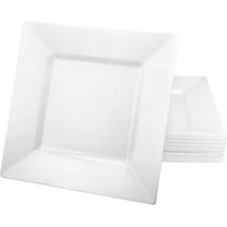 EcoQuality 10.75 inch White Pearl Square Dinner Plate – Elegant Disposable Plastic Dinner Plate for Weddings, Parties, Catering, and Buffets – Durable & Reusable (10)