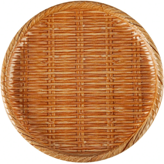 EcoQuality 10 Inch Round Wooden Plate Round Serving Plate Brown Woven Style Design Tableware Display Plate for Food Presentation and Serving for Office, Travel, Catering, Party and Events (24)