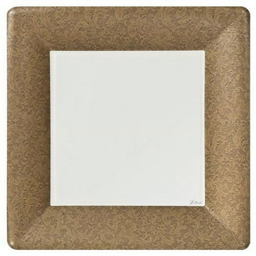 EcoQuality 10" inch Disposable Square Textures Gold Plastic Serving Plates, China Like Party Plates, Heavy Duty Dinner Serving Plate, Platter, Weddings, Baby Showers, Catering, Non Toxic (24)