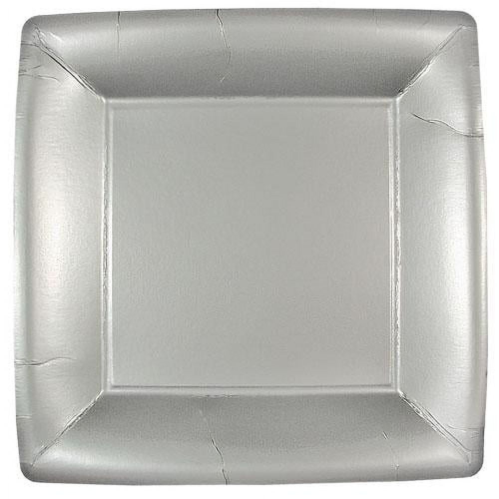 EcoQuality 10 inch Metallic Silver Premium Paper Plate Square Dinnerware – Heavy-Duty Disposable Party Plates for Birthdays, BBQs, Picnics & Events – for Catering, Weddings, and Holiday (144)