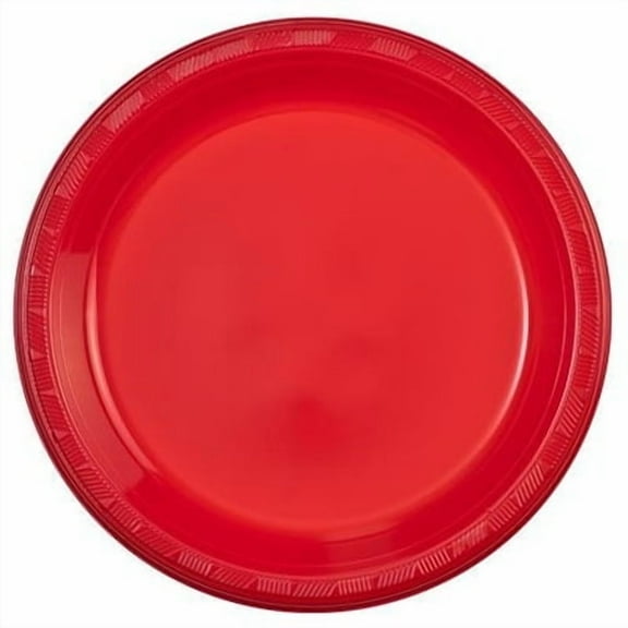 EcoQuality 10 inch Red Round Plastic Plate  Disposable Plate for Appetizers, Salads, Desserts, Parties, Catering, Weddings, Buffets, Everyday Use, Tableware for Events (16)