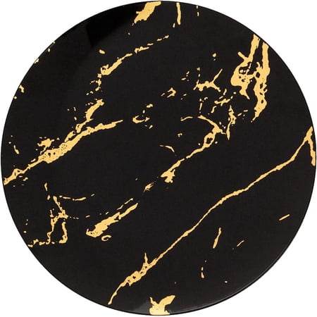 EcoQuality 10 inch Round Black Plastic Dinner Plates with Gold Stroke Design - China Like Party Plates, Heavy Duty Disposable Charger Dessert Plates Weddings, Serveware, Dinnerware (10 Pack)