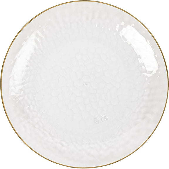 EcoQuality Round Clear Plastic Dinner Plates with Gold Rim, 10"
