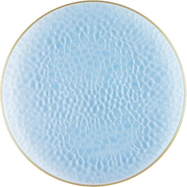 EcoQuality 10" inch Round Hammered Translucent Blue Plastic Plates with Gold Rim - China Like Party Plates, Heavy Duty Large Disposable Dinner Charger Salad Plate Weddings, Serveware (10 Pack)
