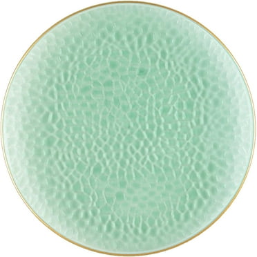 EcoQuality 10" inch Round Hammered Translucent Green Plastic Plates with Gold Rim - China Like Party Plates, Heavy Duty Large Disposable Dinner Charger Salad Plate Weddings, Serveware (10 Pack)