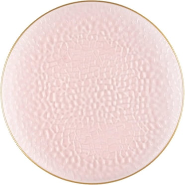 EcoQuality 10" inch Round Hammered Translucent Pink Plastic Plates with Gold Rim - China Like Party Plates, Heavy Duty Large Disposable Dinner Charger Salad Plate Weddings, Serveware (10 Pack)