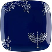 EcoQuality 10" inch Square Plastic Plates Heavy Duty Plastic Hanukkah Dinner Plates with Blue Silver Chanukah Design Hanukkah Party Disposable Entree Plate China Like Blue Charger Plate (10 Pack)