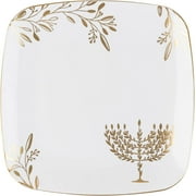 EcoQuality 10" inch Square Plastic Plates Heavy Duty Plastic Hanukkah Dinner Plates with White Gold Chanukah Design Hanukkah Party Disposable Entree Plate China Like Blue Charger Plate (10 Pack)