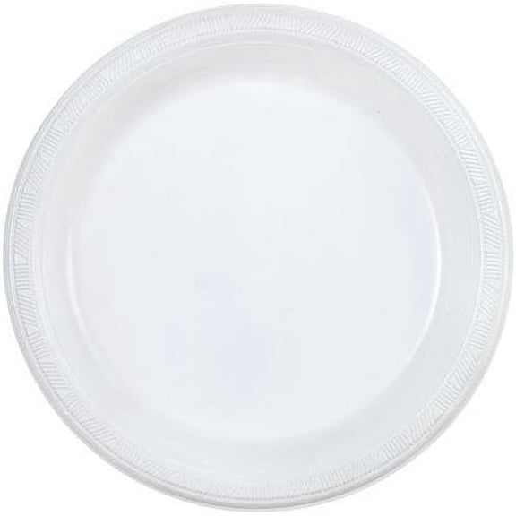 EcoQuality 10 inch White Round Dinner Plastic Plates – Disposable Elegant for Parties Weddings Catering Events Buffets Premium Sturdy for Hot and Cold Food Stylish Tableware (50)