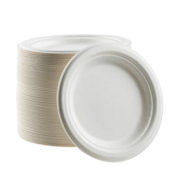 EcoQuality 100% Compostable 9-Inch Plates [200 Count] - Natural SugarCane Biodegradable Compostable Bagasse Bamboo Environmentally Friendly - Plates for Dessert, Appetizers, Birthdays, Microwavable