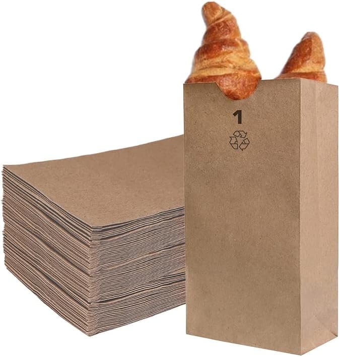 EcoQuality 100 Mini Brown Kraft Paper Bag (1 lb) Small - Paper Lunch Bags, Small Snacks, Gift Bags, Grocery, Merchandise, Party Bags (3 1/2 x 2 3/8 x 6 7/8 in.) (1 Pound Capacity)