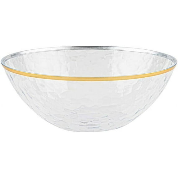 EcoQuality 112 oz Clear Hammered Salad Bowl with Gold Rim - Disposable, Elegant Tableware for Casual and Special Occasions Modern Decorative Salad Bowl Ideal for Dining and Entertaining (8)