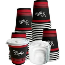 EcoQuality 12 oz Classic Durable Disposable Paper Cups & Flat Lids For Hot/Cold Drink, Paper Coffee Cups, Tea, Cocoa, Travel - Medium Cups (12 Ounce) (50)