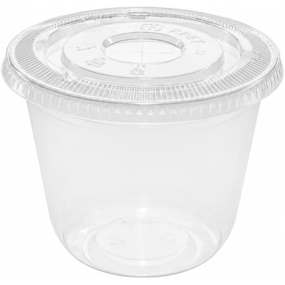 EcoQuality 12 oz Clear PET U-Shaped Cups with Flat Lids, 50 Pack
