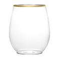 EcoQuality 12 oz Clear Plastic Stemless Wine Glasses with Gold Rim