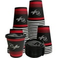 thumbnail image 1 of EcoQuality 12 oz Disposable Paper Coffee Cups with Black Flat Lids, Recyclable Hot/Cold Beverage Paper Drinking Cups with Lids for Tea, Water, Coffee, Travel, Picnic, Breakroom, Office (100 PACK), 1 of 5