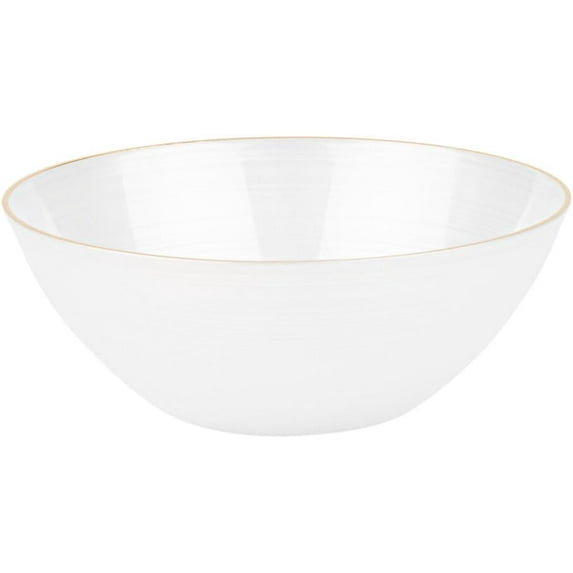 EcoQuality 12 oz Pearl White Plastic Round Bowls with Gold Rim - Disposable Plastic Soup Bowls, Heavy Duty Plastic Salad Bowls, Dessert Bowl for Baby Showers, Weddings, Birthday Party (10 Pack)
