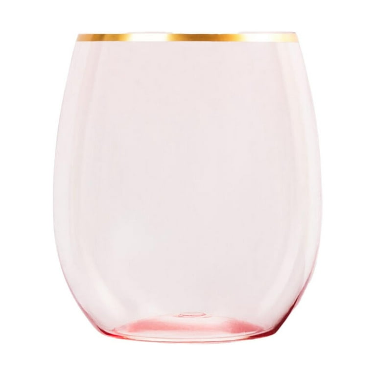 EcoQuality 12 oz Pink Plastic Stemless Wine Glasses with Gold Rim,  Disposable Unbreakable Shatterproof Elegant and Reusable Wine Tumbler for  Partys