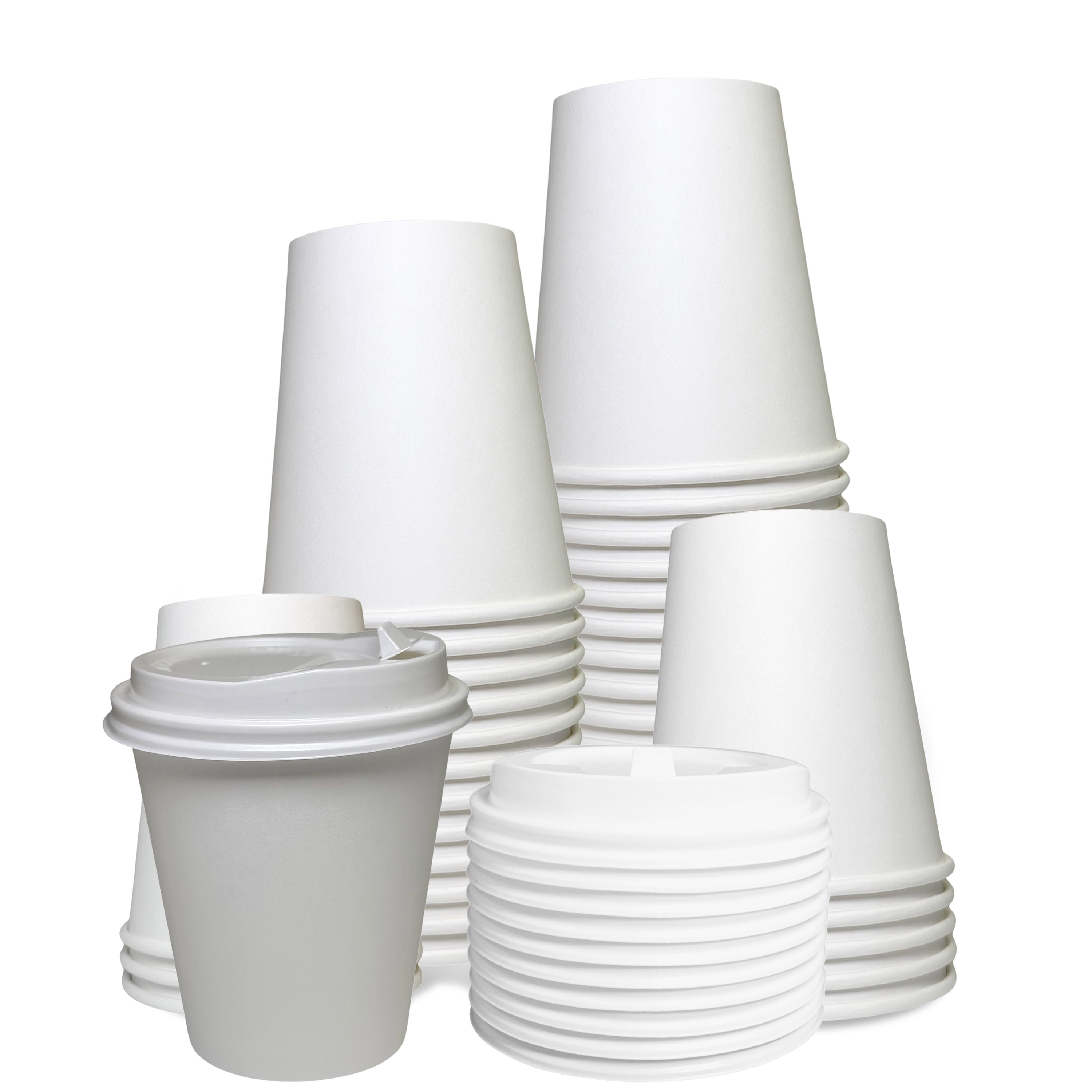 EcoQuality 12 oz White Hot Drink Paper Cups with White Dome Lids ...