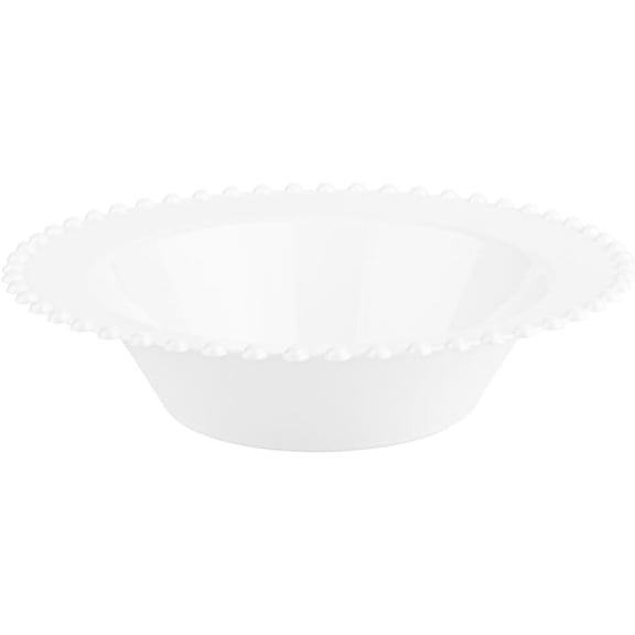 EcoQuality 12 oz White Plastic Round Bowls with White Beaded Rim - Disposable Plastic Soup Bowls, Heavy Duty Plastic Salad Bowls, Dessert Bowl for Baby Showers, Weddings, Birthday Party (20 Pack)