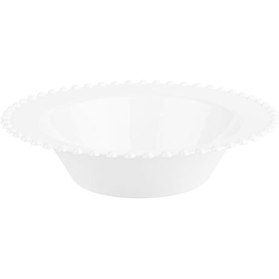 EcoQuality 12 oz White Plastic Round Bowls with White Beaded Rim - Disposable Plastic Soup Bowls, Heavy Duty Plastic Salad Bowls, Dessert Bowl for Baby Showers, Weddings, Birthday Party (50 Pack)