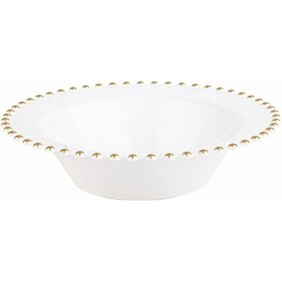 EcoQuality 12 oz White Plastic Round Bowls with Gold Beaded Rim - Disposable Plastic Soup Bowls, Heavy Duty Plastic Salad Bowls, Dessert Bowl for Baby Showers, Weddings, Birthday Party (10 Pack)