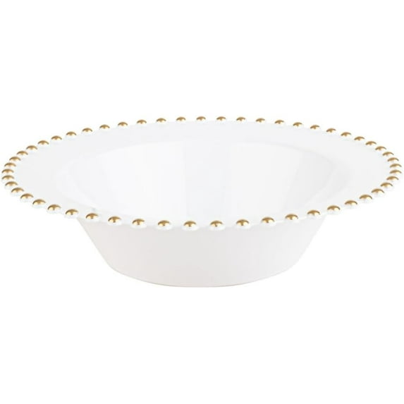 EcoQuality 12 oz White Plastic Round Bowls with Gold Beaded Rim - Disposable Plastic Soup Bowls, Heavy Duty Plastic Salad Bowls, Dessert Bowl for Baby Showers, Weddings, Birthday Party (100 Pack)