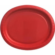 EcoQuality 12 x 10 Inch Red Oval Plastic Serving Plates, Disposable Party Plates 14