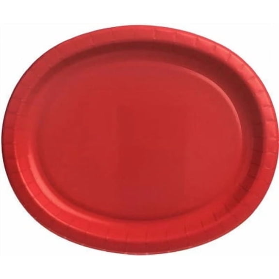 EcoQuality 12 x 10 Inch Red Oval Plastic Serving Plates, Disposable Party Plates (252)