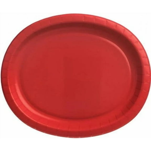 EcoQuality 12"x10" Oval Red Paper Plates – Disposable Plate for Appetizers, Salads, Desserts, Parties, Catering, Weddings, Buffets, Everyday Use, Tableware for Events (252)