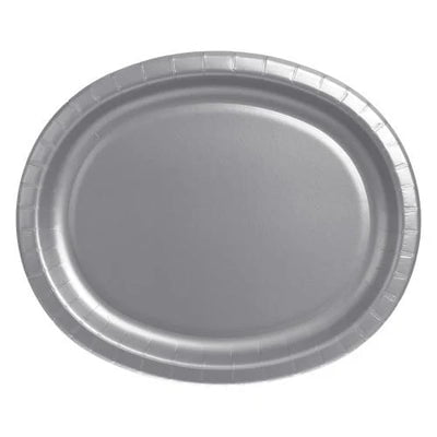 EcoQuality 12"x10" Oval Silver Paper Plates Disposable Plate for Appetizers, Salads, Desserts, Parties, Catering, Weddings, Buffets, Everyday Use, Tableware for Events (252)