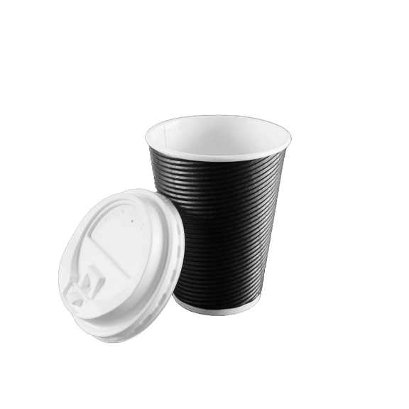 EcoQuality 12oz Black Ripple Hot Cup with Lid - Disposable Paper Cups - Eco-friendly Hot Cups for Home, Office, Events, Wedding, Parties (30)