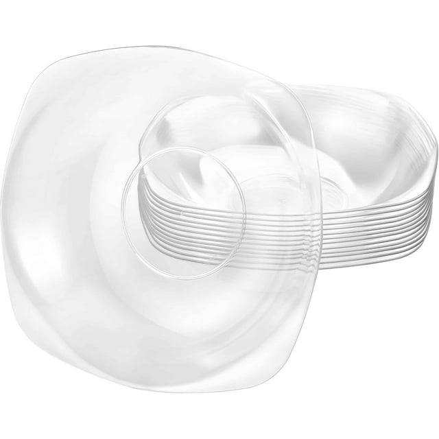 EcoQuality 12oz Clear Round Plastic Bowl - Elegant Disposable Serving Bowl for Weddings, Parties, and Special Events - Durable, Reusable Tableware - Perfect for Catering and Buffets (50)