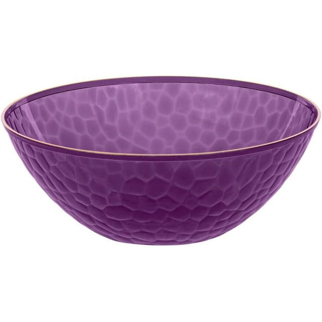 EcoQuality 12oz Hammered Purple Plastic Round Bowls with Gold Rim