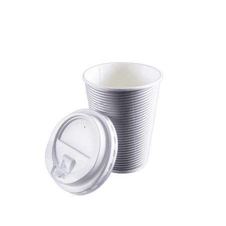 EcoQuality 12oz Silver Ripple Hot Cup with Lid - Disposable Paper Cups - Eco-friendly Hot Cups for Home, Office, Events, Wedding, Parties (360)
