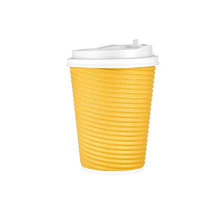 EcoQuality 12oz Tan Ripple Hot Cup with Lid - Biodegradable Disposable Paper Cups - Eco-friendly Hot Cups for Home, Office, Events, Wedding, Parties (120)