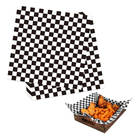 EcoQuality 12x12 in Black & White Checkerboard Pattern Basket Liner Sheets, Grease Resistant Food Wrap for Baskets, Sandwiches, Burgers, Fries, and Takeout (3000)