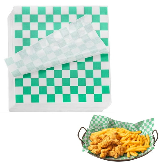 EcoQuality 12x12 in Green & White Checkerboard Pattern Basket Liner Sheets, Grease Resistant Food Wrap for Baskets, Sandwiches, Burgers, Fries, and Takeout (1000)