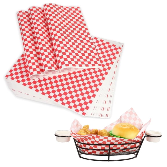 EcoQuality 12x12 in Red & White Checkerboard Pattern Basket Liner Sheets, Grease Resistant Food Wrap for Baskets, Sandwiches, Burgers, Fries, and Takeout (1000)