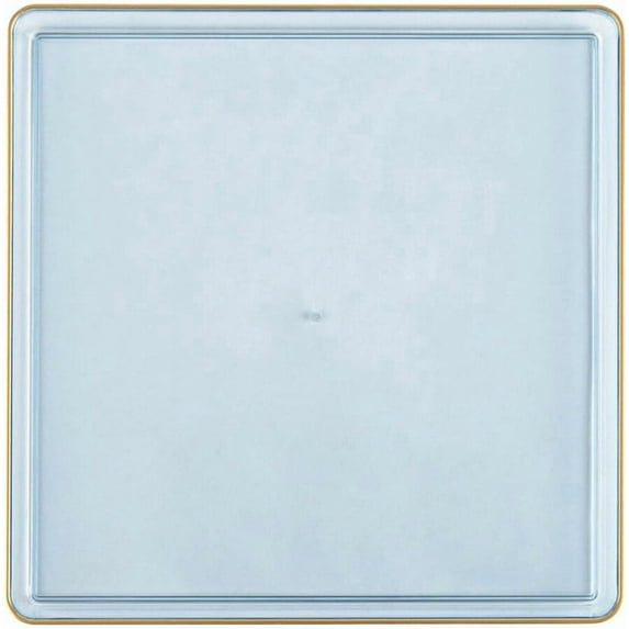 EcoQuality 13" inch Disposable Square Translucent Blue Plastic Plates with Gold Rim, China Like Party Plates, Heavy Duty Charger Plate, Dinner, Weddings, Baby Showers, Catering, Non Toxic (32)
