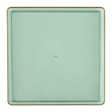 EcoQuality 13" inch Disposable Square Translucent Green Plastic Plates with Gold Rim, China Like Party Plates, Heavy Duty Charger Plate, Dinner, Weddings, Baby Showers, Catering, Non Toxic (1)