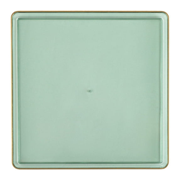 EcoQuality 13" inch Disposable Square Translucent Green Plastic Plates with Gold Rim, China Like Party Plates, Heavy Duty Charger Plate, Dinner, Weddings, Baby Showers, Catering, Non Toxic (20)