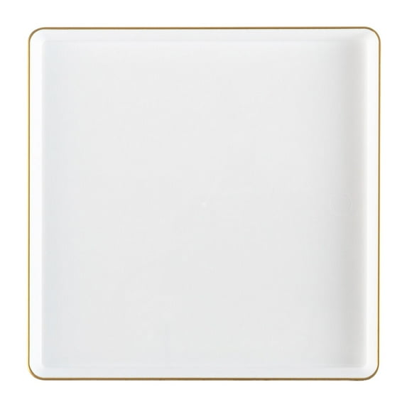 EcoQuality 13" inch Disposable Square Translucent White Plastic Plates with Gold Rim, China Like Party Plates, Heavy Duty Charger Plate, Dinner, Weddings, Baby Showers, Catering, Non Toxic (44)