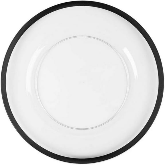 EcoQuality 13" inch Round Clear Plastic Charger Plates with Black Rim - China Like Party Plates, Heavy Duty Large Disposable Dinner Plates, Reusable Salad Plate, Wedding, Catering, Events (4)