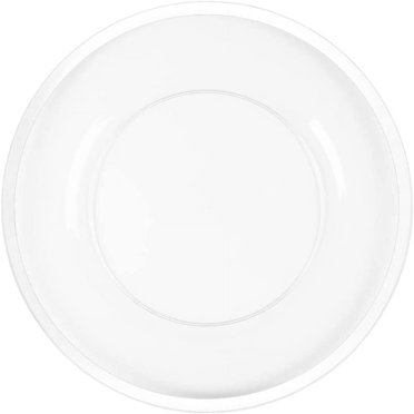 EcoQuality 13" inch Round Clear Plastic Charger Plates with White Rim - China Like Party Plates, Heavy Duty Large Disposable Dinner Plates, Reusable Salad Plate, Wedding, Catering, Dinnerware (12)