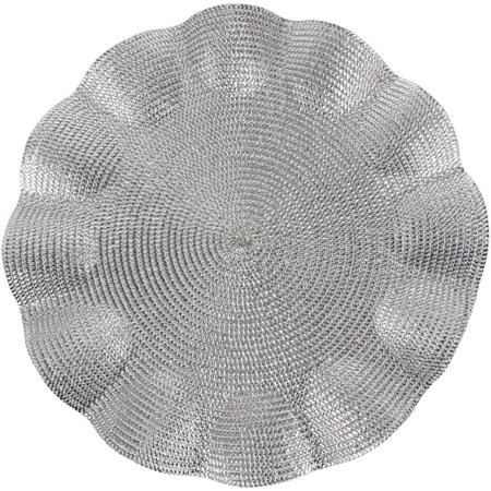 EcoQuality 14.5" inch Round Charger Silver Braided Design Plastic Plates - China Like Party Plates, Heavy Duty Large Disposable Dinner Salad Plate Weddings, Serveware (1)