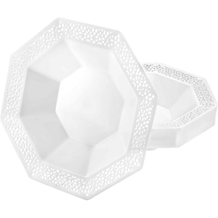 EcoQuality 14oz Pearl Octagonal Plastic Bowl - Elegant Disposable Serving Bowl for Weddings, Parties, and Special Events - Durable, Stylish, Reusable Tableware - Perfect for Catering and Buffets (10)