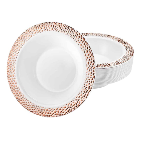 EcoQuality 14oz Rose Gold Bowl – Disposable, Durable, and Elegant Serveware, Reusable Plastic Serving Bowl for Salads, Desserts & Snacks – Tableware Weddings, Parties, Catering (50)