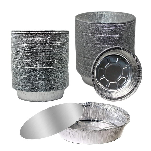 EcoQuality [150 Pack] - 9 Inch Disposable Round Aluminum Foil Take-Out Pans with Board Lids Set - Disposable Tin Containers, Perfect for Baking, Cooking, Catering, Cake Pans, Parties, Restaurants